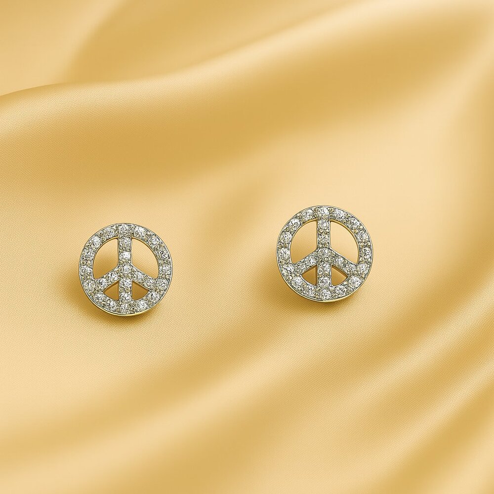 Women Silver Earrings - Peace Sign Dainty Minimalist Fashion Jewelry